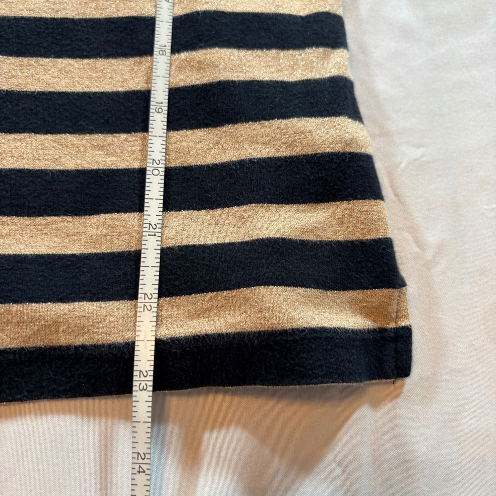 Lauren Ralph Lauren Striped Metallic Top Women Medium Black Gold Boat Neck Shirt - Picture 6 of 7